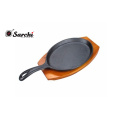 Base de madeira da placa de bife de ferro fundido Sizzling